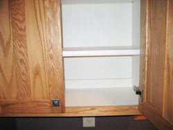 Melamine cabinets with one door open